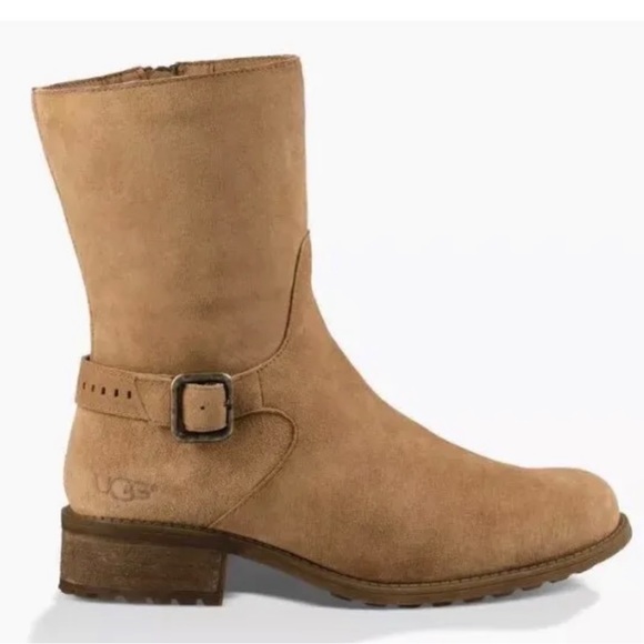 UGG Pre-Owned Women's Keppler Chestnut Brown Leather Buckle Ankle Boots, Size 7 - Picture 10 of 10